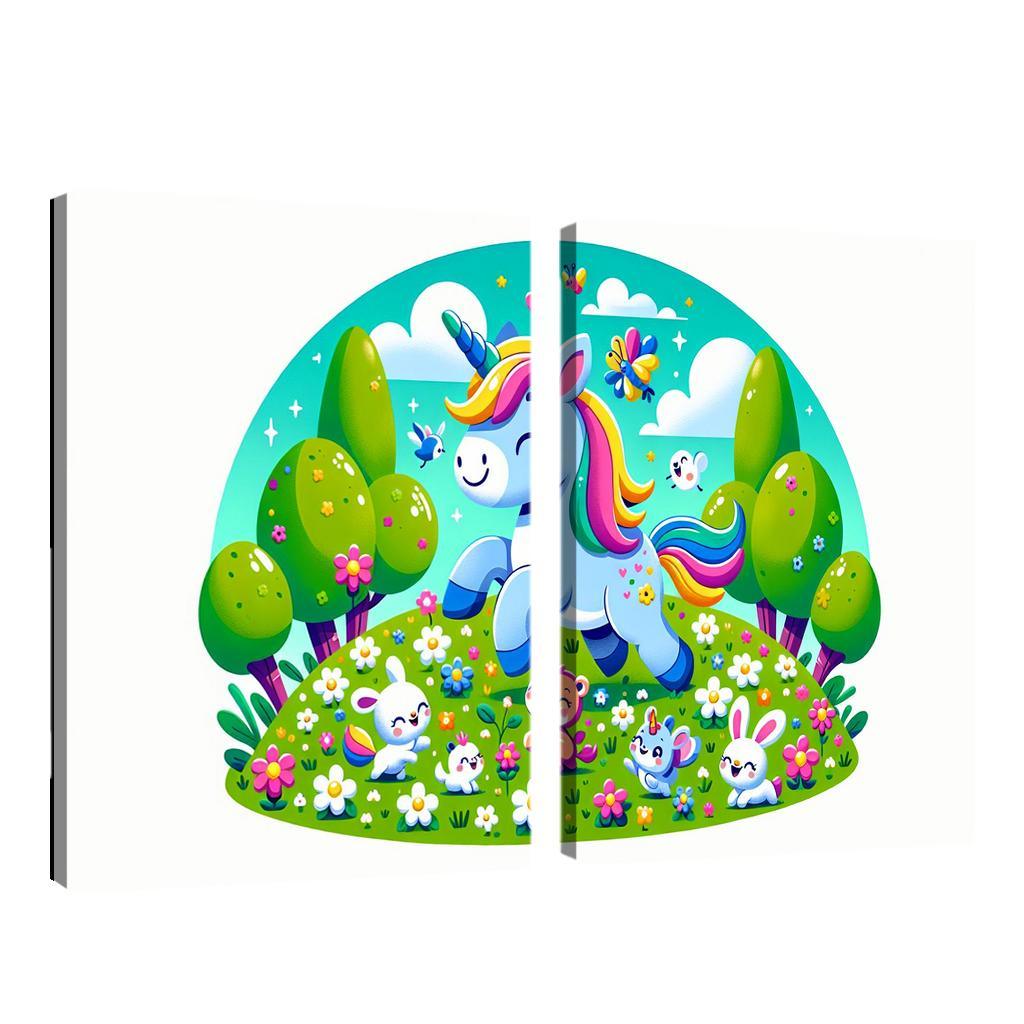 Rainbow Unicorn Friends 2 Piece HD Canvas Wall Art-Original Frame