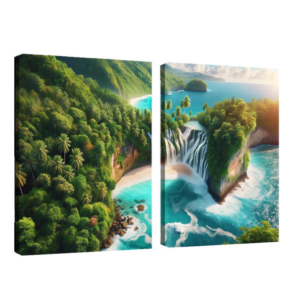 Cascading Waterfall Beach Custom Paintings Frame