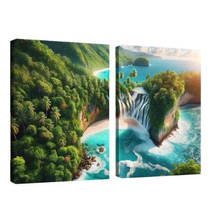 Cascading Waterfall Beach Custom Paintings Frame