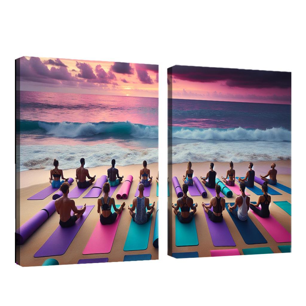 Waves Of Serenity Yoga On The Shore Modern Paintings Frame