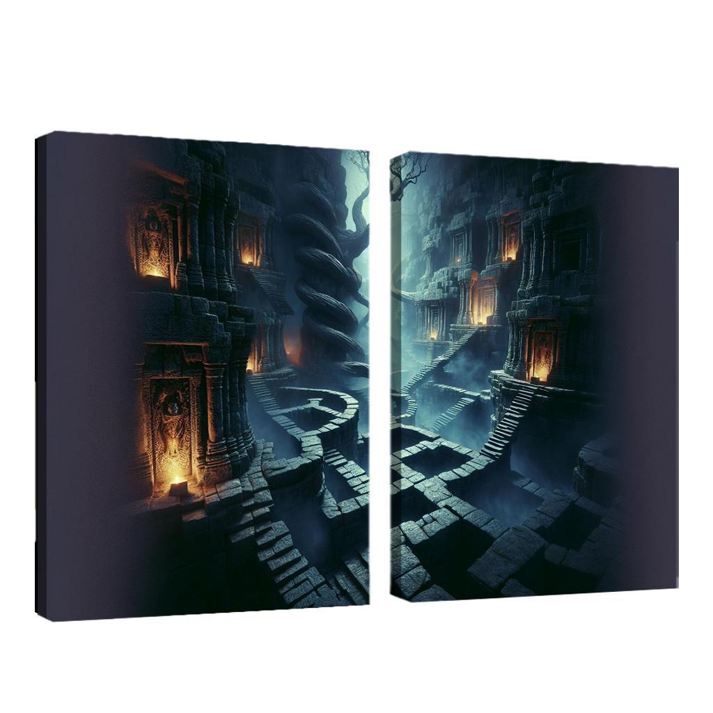 Eclipsed Labyrinth The Maze of Shadows 2 Piece HD Canvas Wall Art-Original Frame