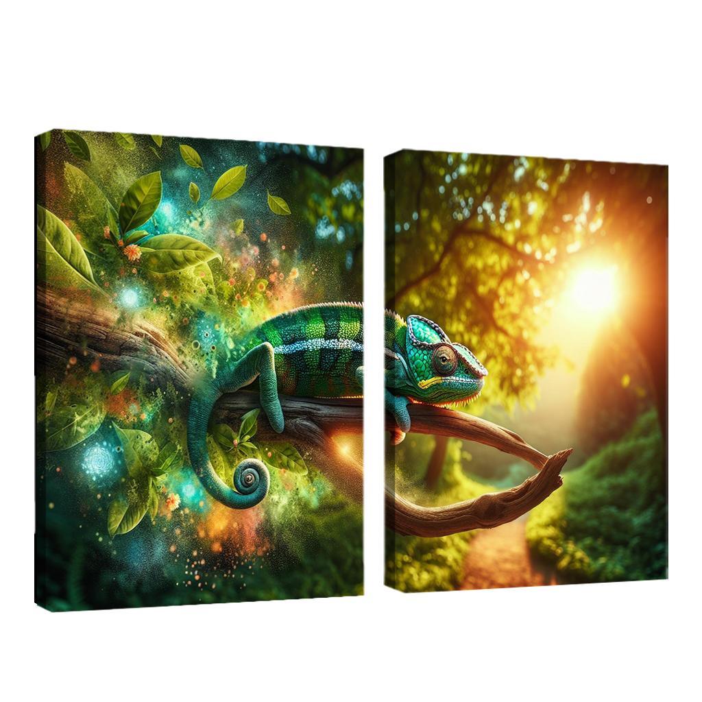 Chameleons Masters of Color and Camouflage 2 Piece HD Canvas Wall Art-Original Frame