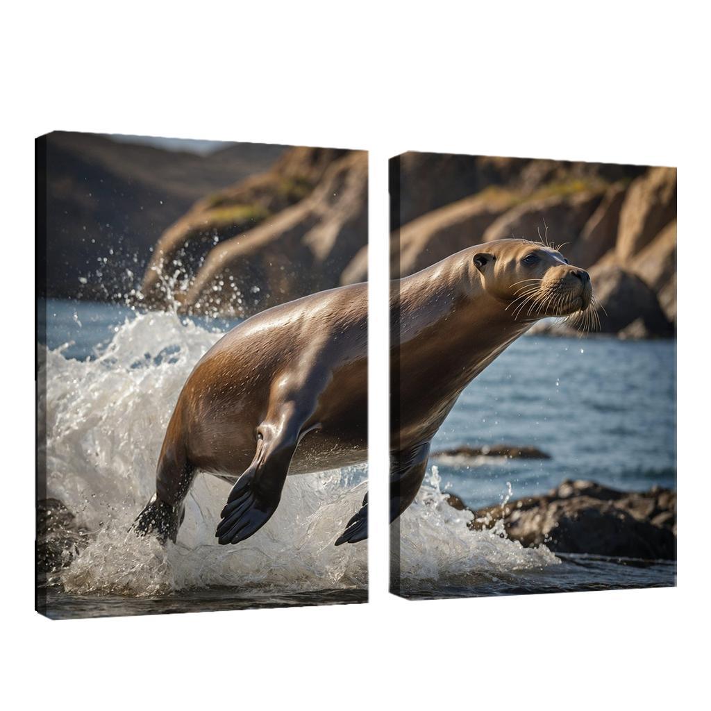 The Playful Sea Lion At A Coastal Colony Framed Paintings