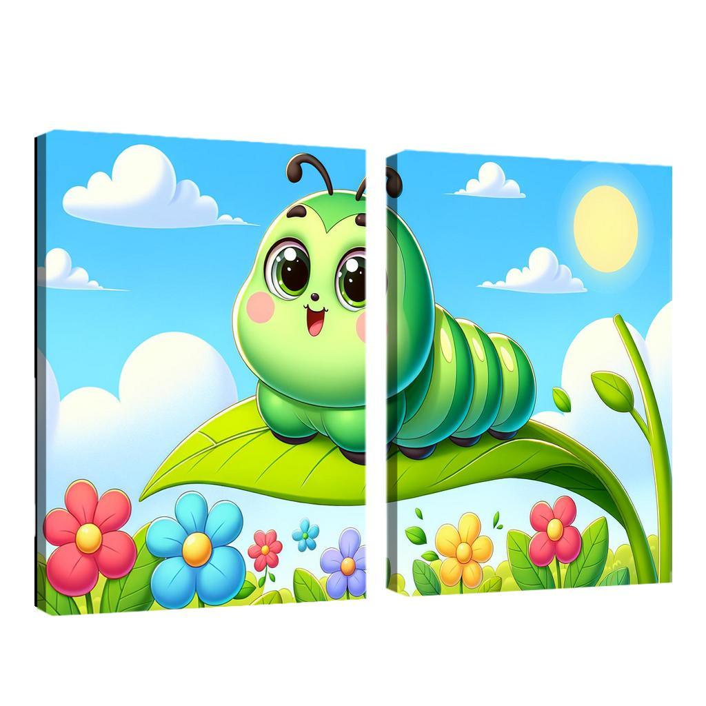 Cuddly Caterpillar Journey 2 Piece HD Canvas Wall Art-Original Frame