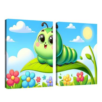 Cuddly Caterpillar Journey 2 Piece HD Canvas Wall Art-Original Frame