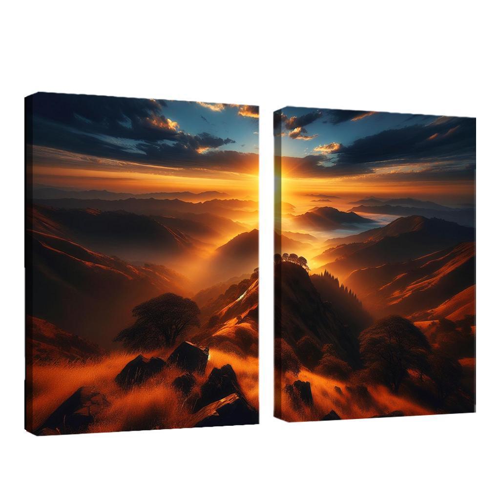The Radiant Glow Of Sunrise Over Hilltops Custom Paintings Frame