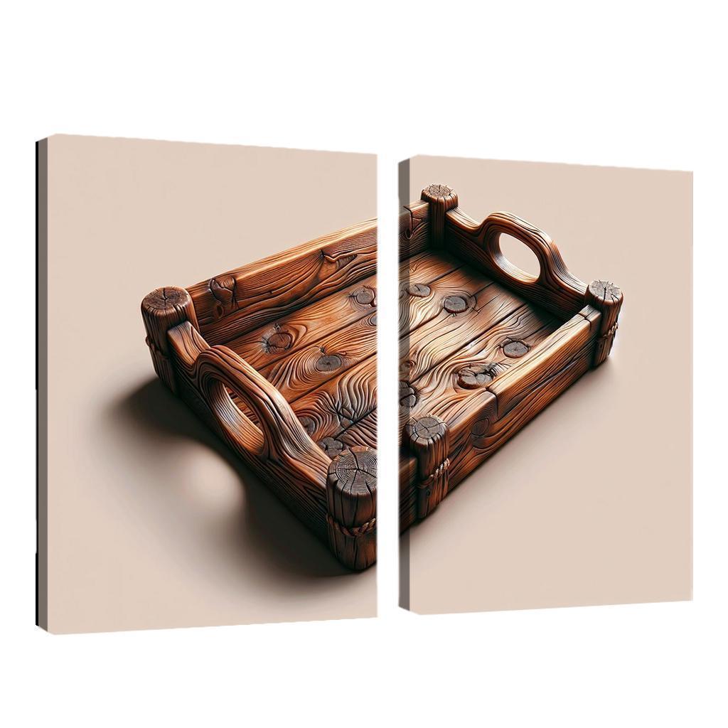 Rustic Wooden Tray with Handles 2 Piece HD Canvas Wall Art-Original Frame