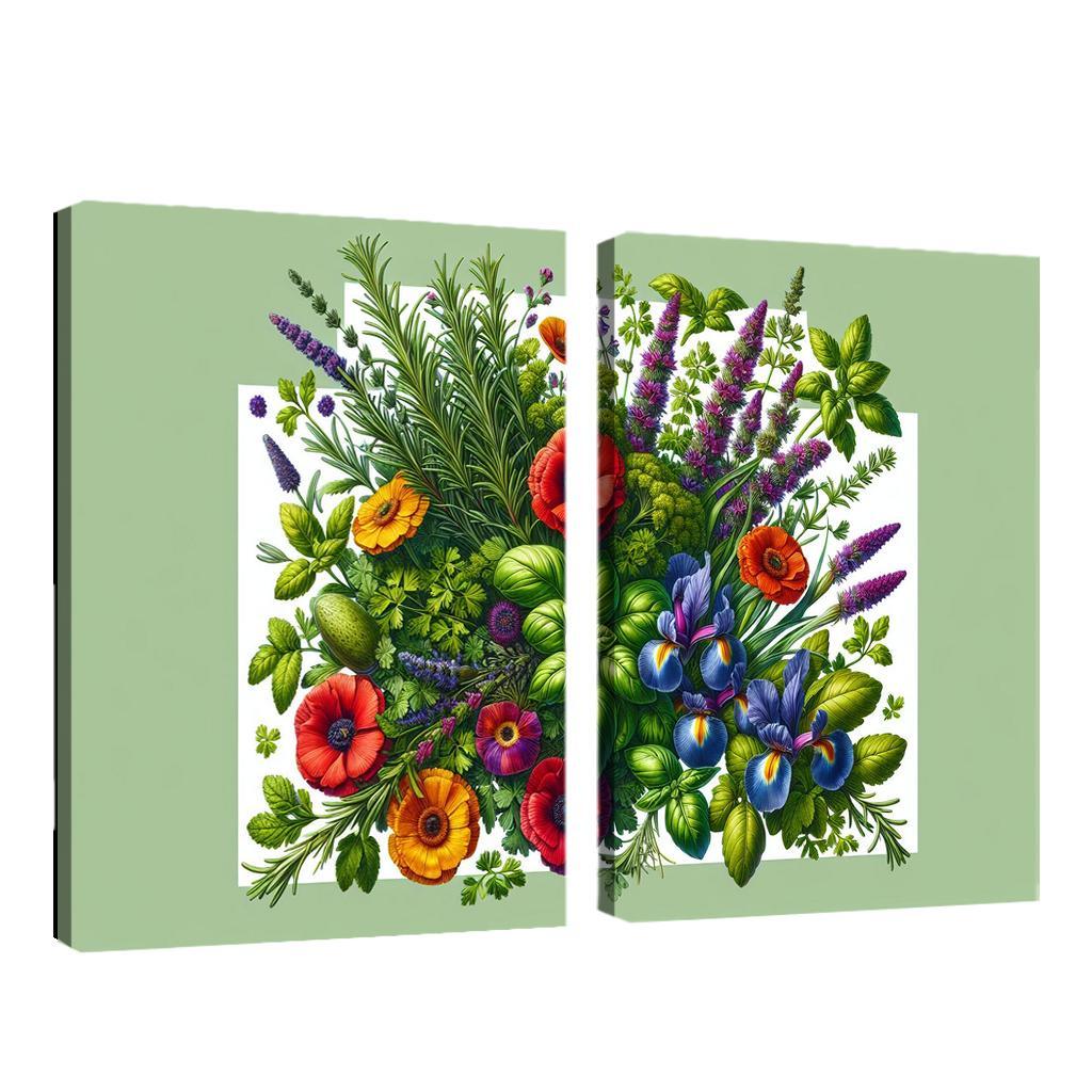 Aromatic Garden The Herb and Blossom Fusion 2 Piece HD Canvas Wall Art-Original Frame