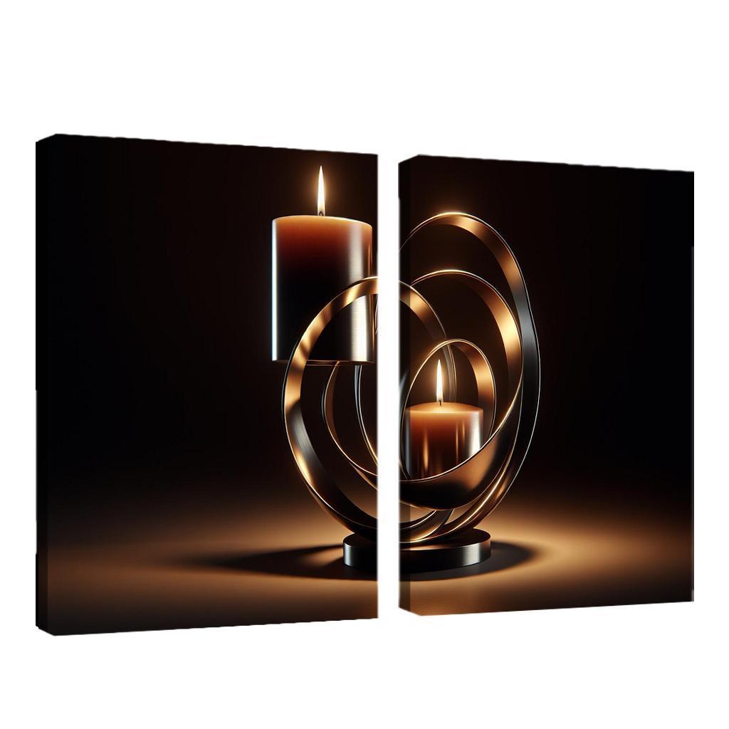 Sculptural Metal Candle Holders 2 Piece HD Canvas Wall Art-Original Frame