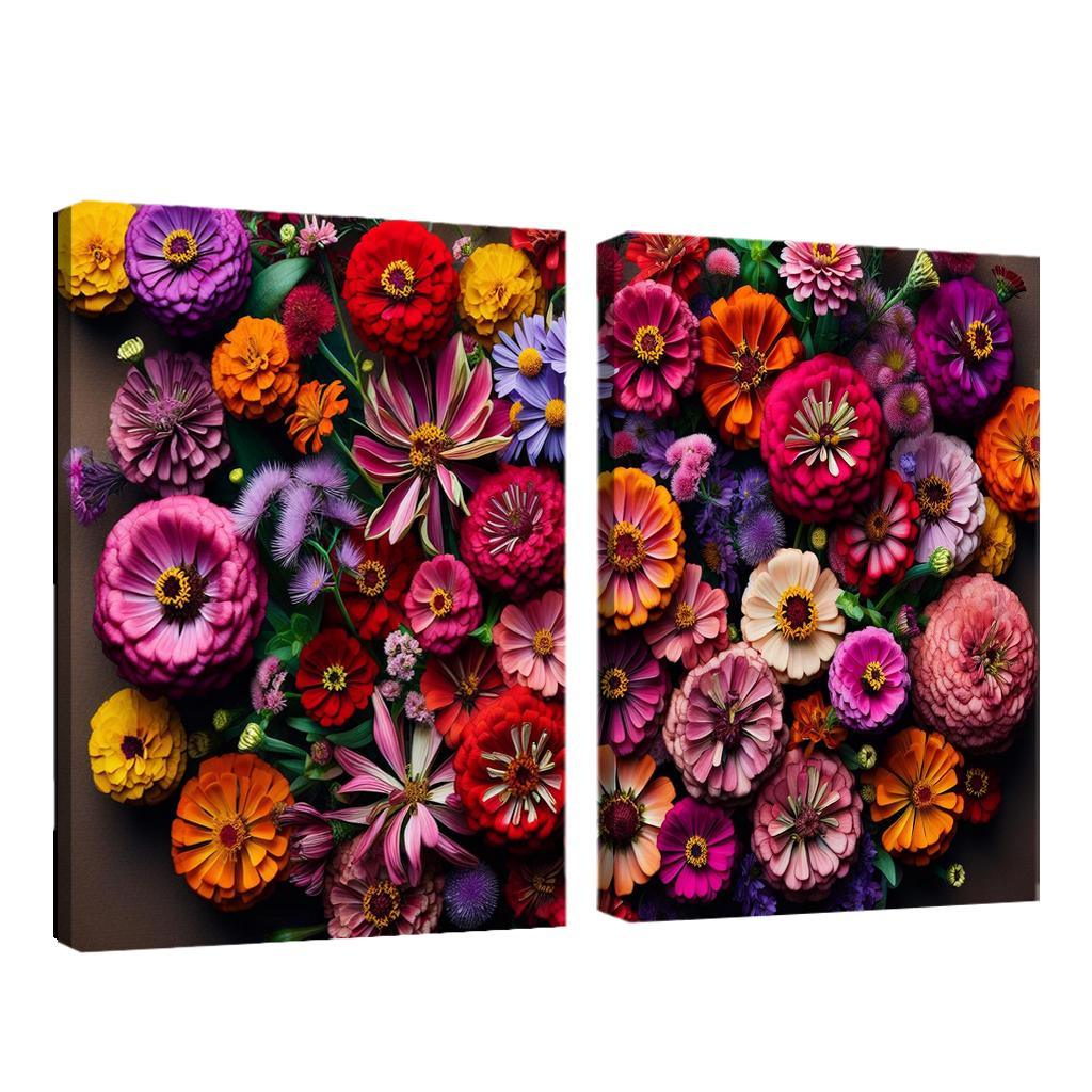 Floral Mosaic A Patchwork of Blooms 2 Piece HD Canvas Wall Art-Original Frame