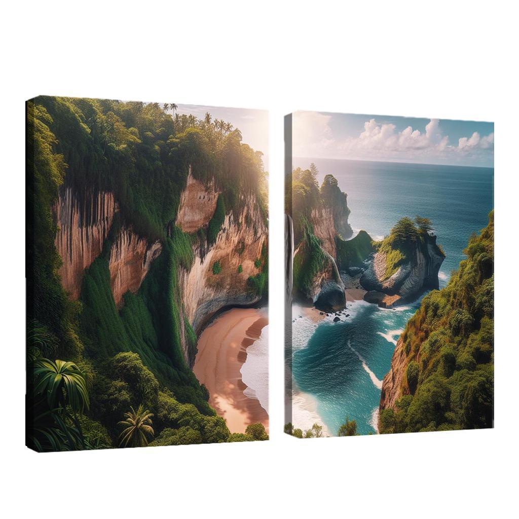 Cascading Waterfalls Beach Modern Paintings Frame