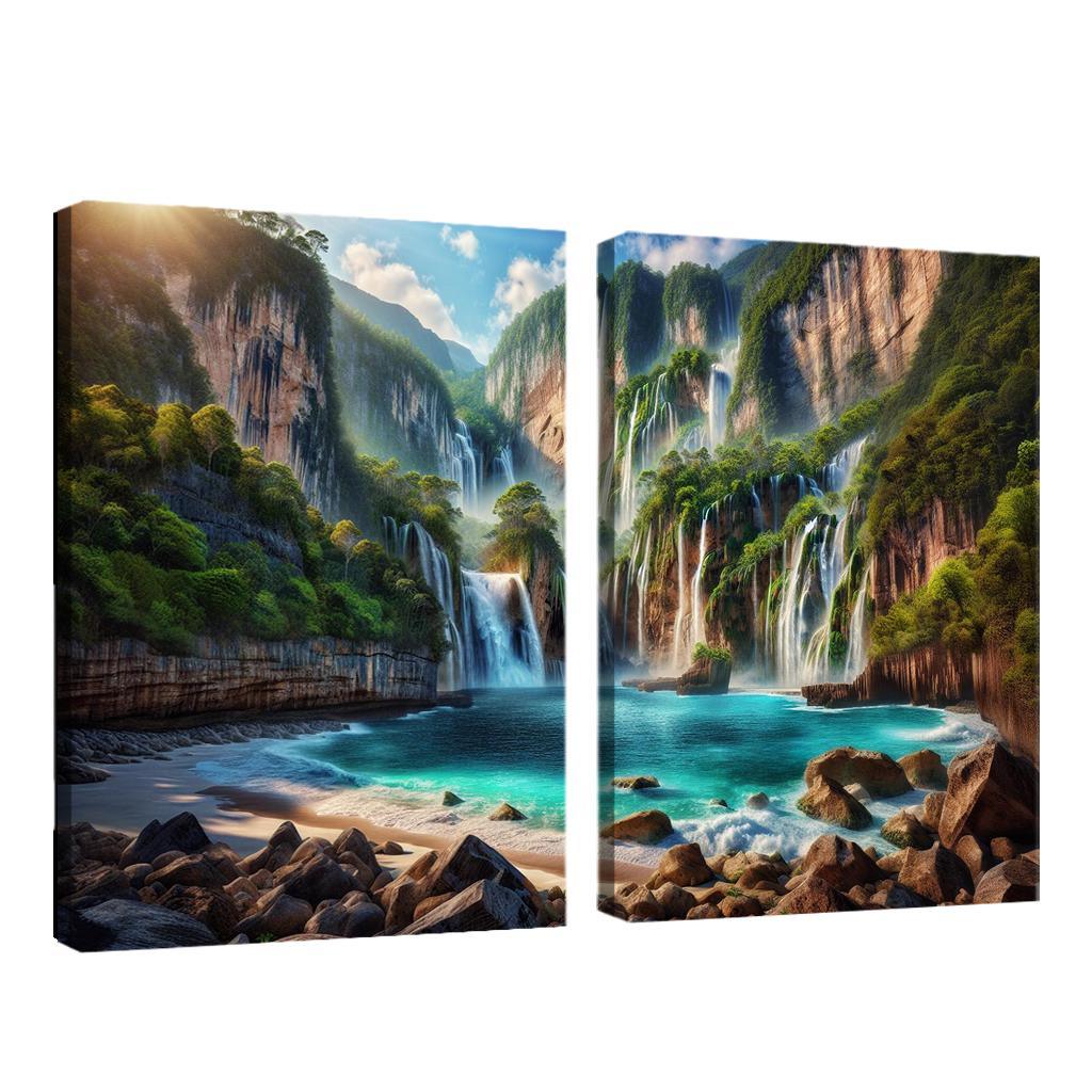 Cascading Waters Beach With Waterfalls Custom Paintings Frame