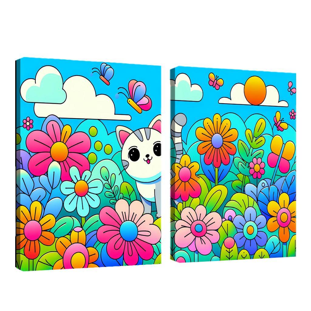 Curious Cat Adventure 2 Piece HD Canvas Wall Art-Original Frame