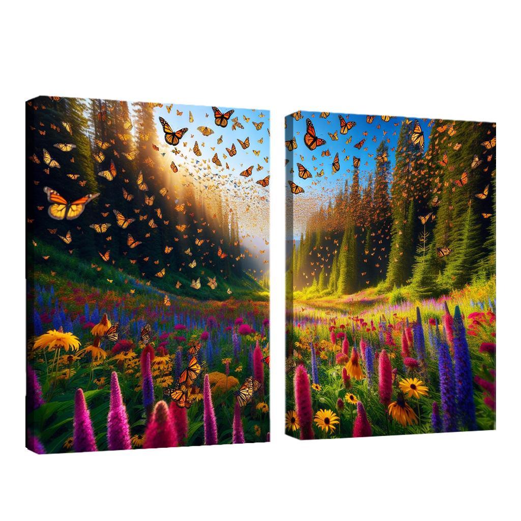 The Incredible Journey of Monarch Butterflies 2 Piece HD Canvas Wall Art-Original Frame
