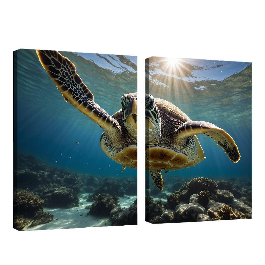 The Stunning Green Sea Turtle In Tropical Waters Canvas Paintings Frame