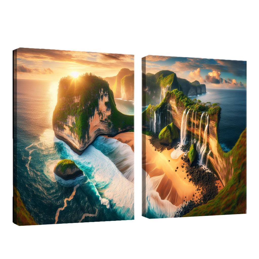 Cascading Waterfalls Beach Natural Wonder Oil Paintings Frame