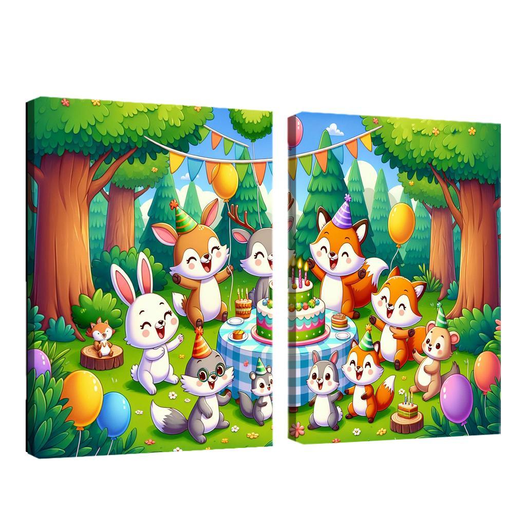 Whimsical Woodland Party 2 Piece HD Canvas Wall Art-Original Frame