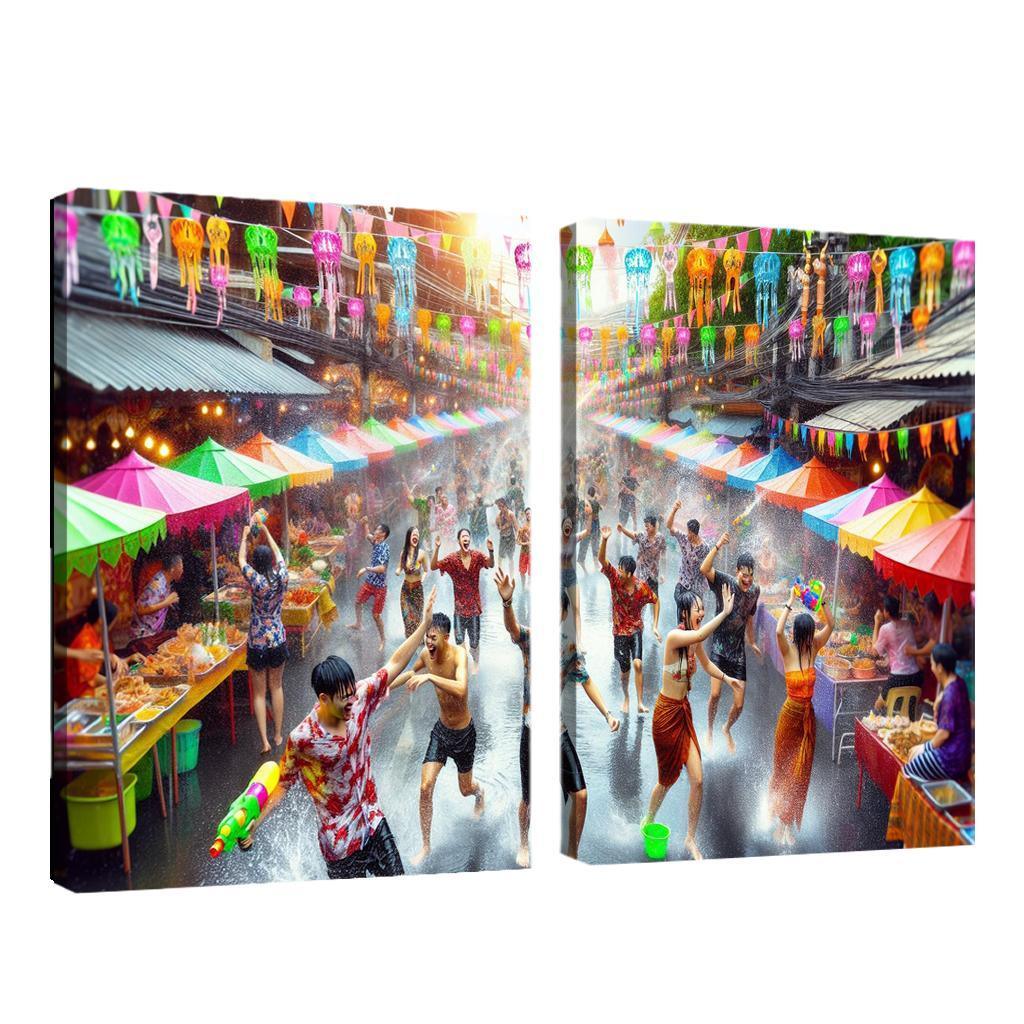 Songkran Water Festival Canvas Paintings Frame