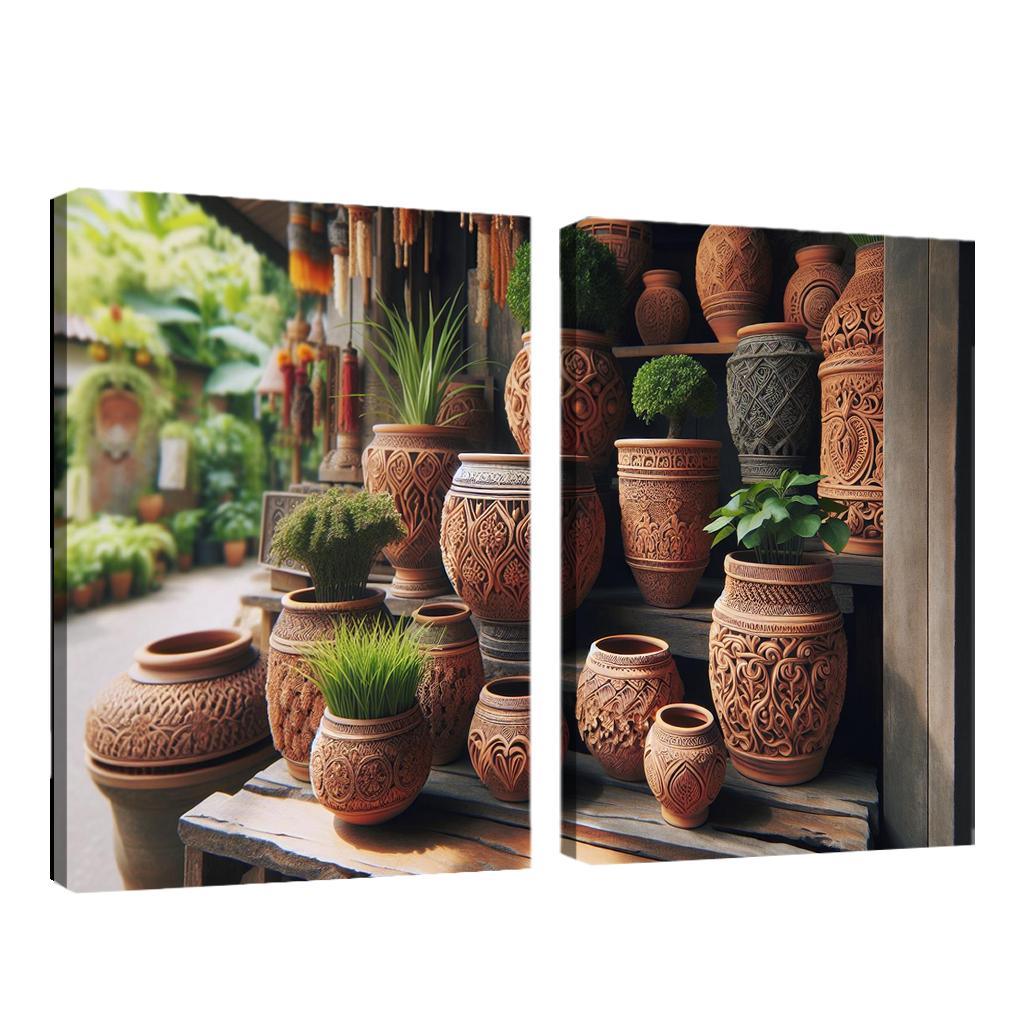 Handcrafted Terracotta Planters 2 Piece HD Canvas Wall Art-Original Frame