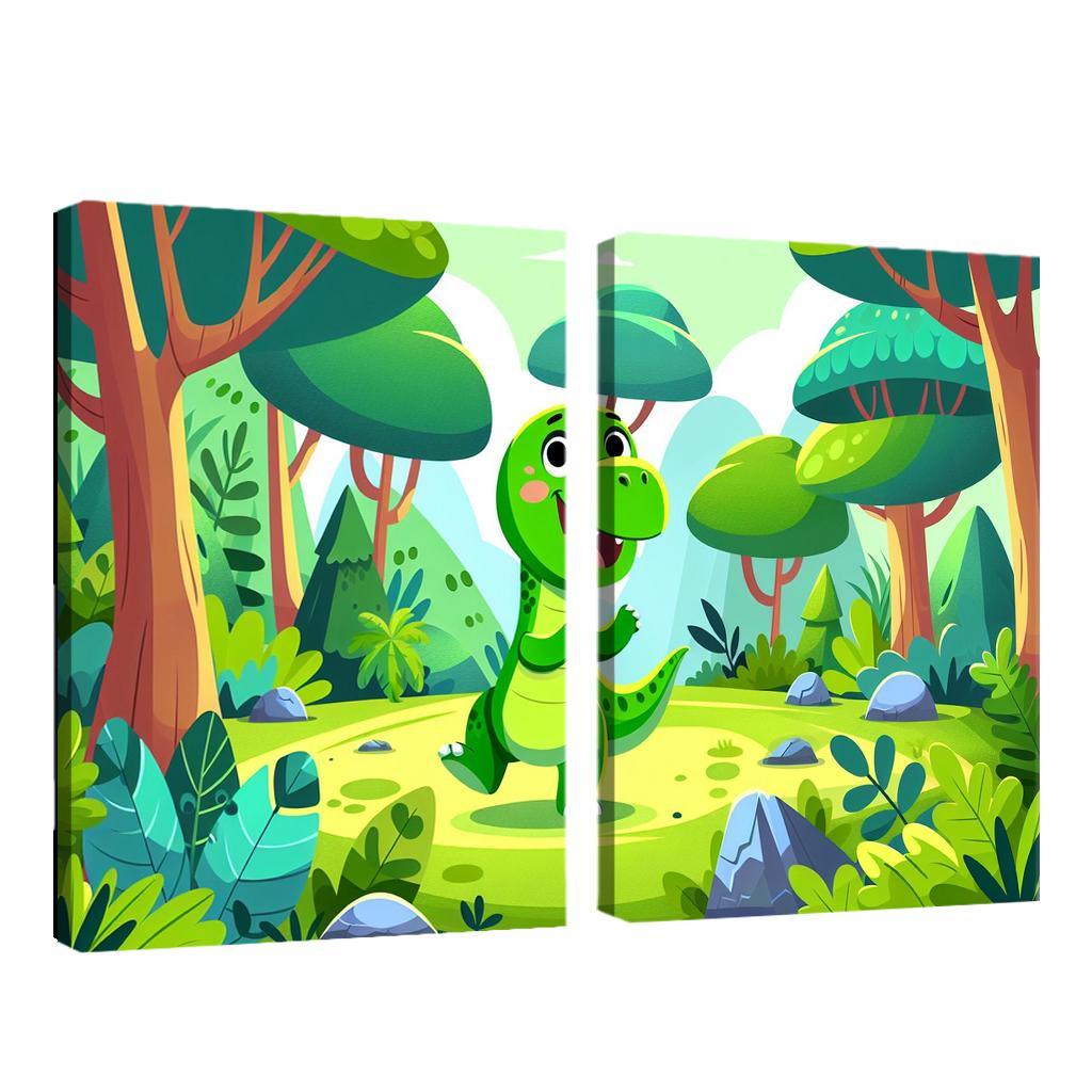 Dancing Dino Delight 2 Piece HD Canvas Wall Art-Original Frame