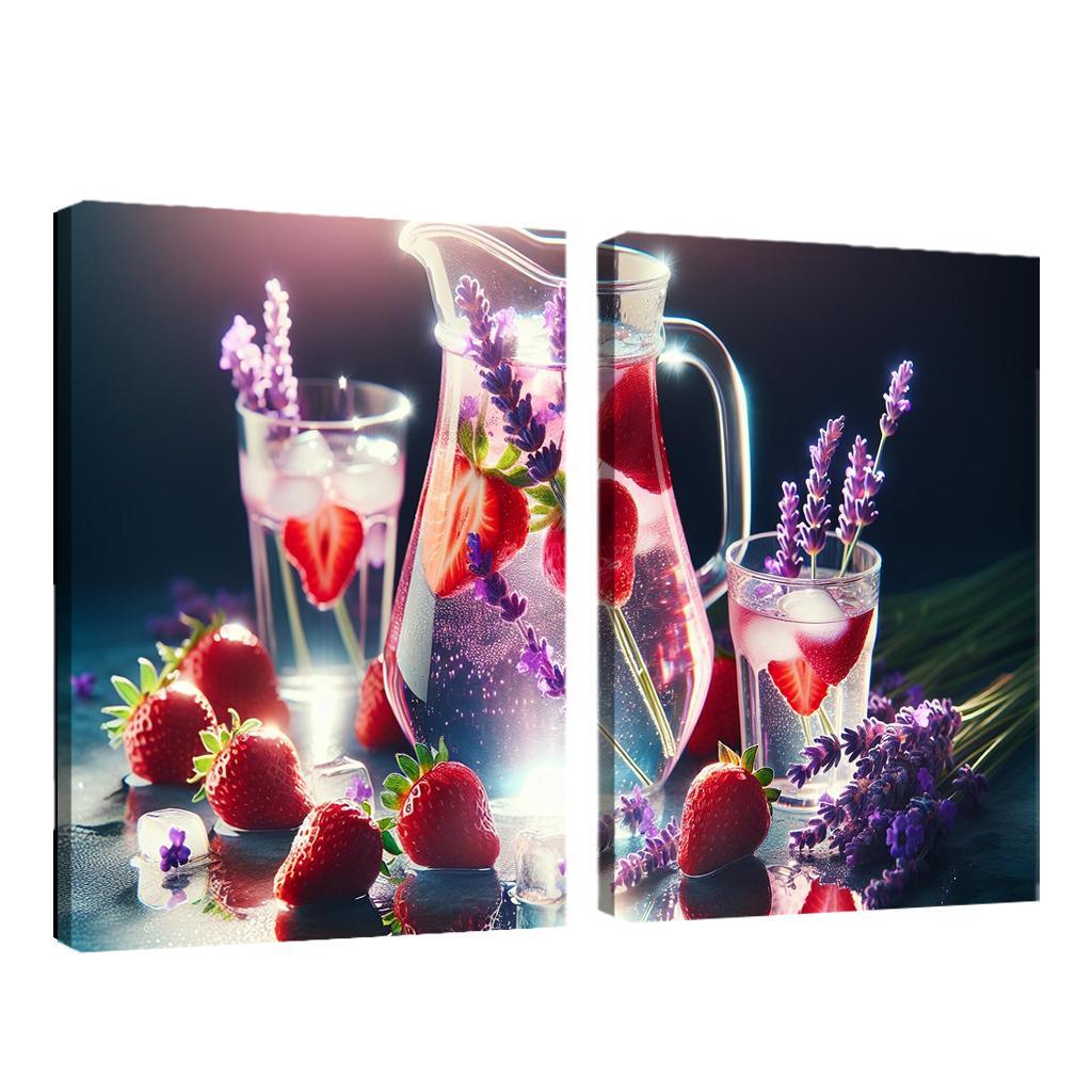 Strawberry Lavender Infused Water 2 Piece HD Canvas Wall Art-Original Frame