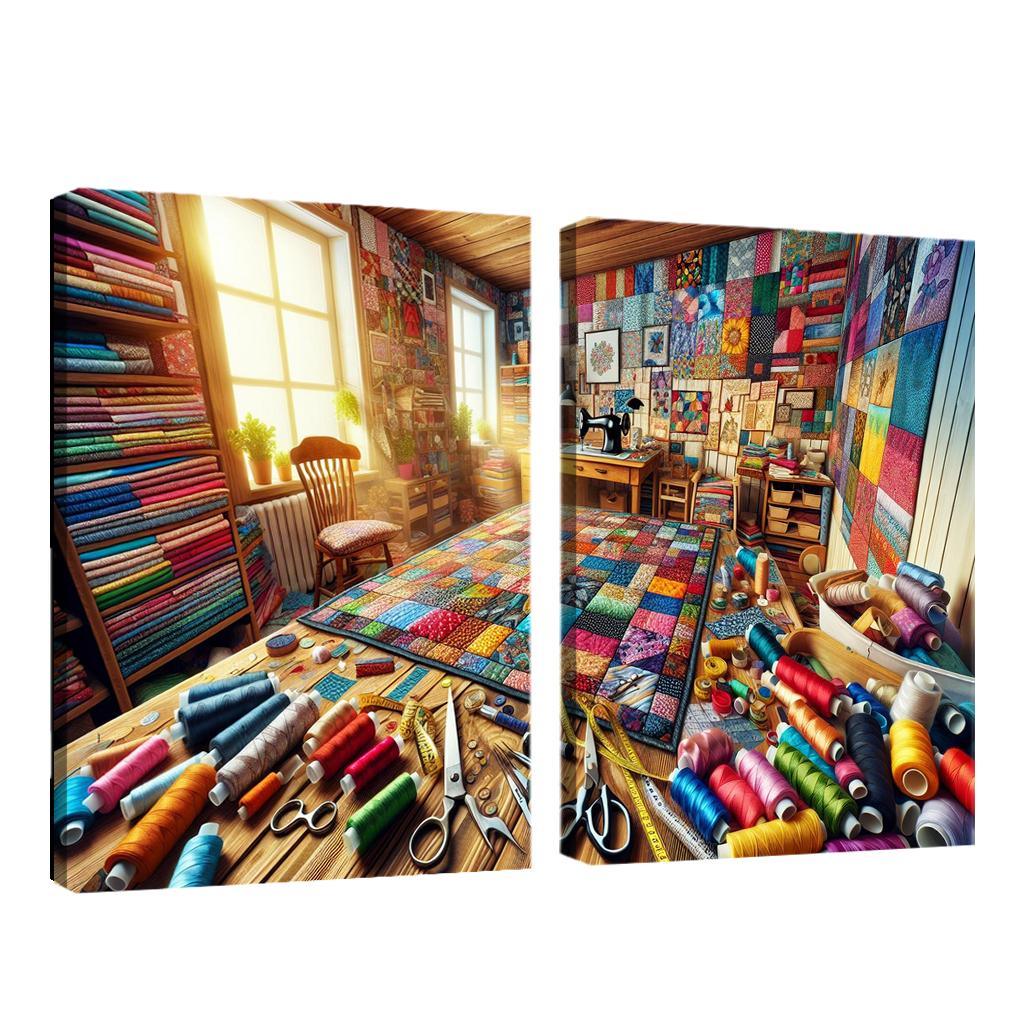 Quilting Stitching Together Memories 2 Piece HD Canvas Wall Art-Original Frame