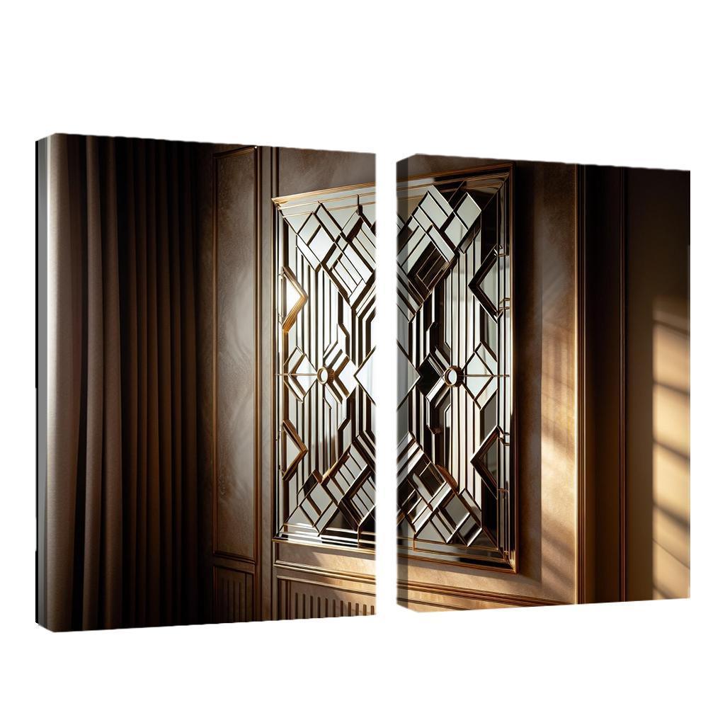 Art Deco Mirror with Geometric Design 2 Piece HD Canvas Wall Art-Original Frame