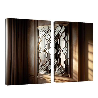 Art Deco Mirror with Geometric Design 2 Piece HD Canvas Wall Art-Original Frame