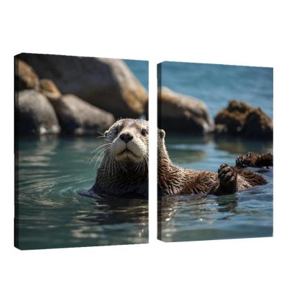 The Playful Sea Otter In Coastal Waters Canvas Paintings Frame