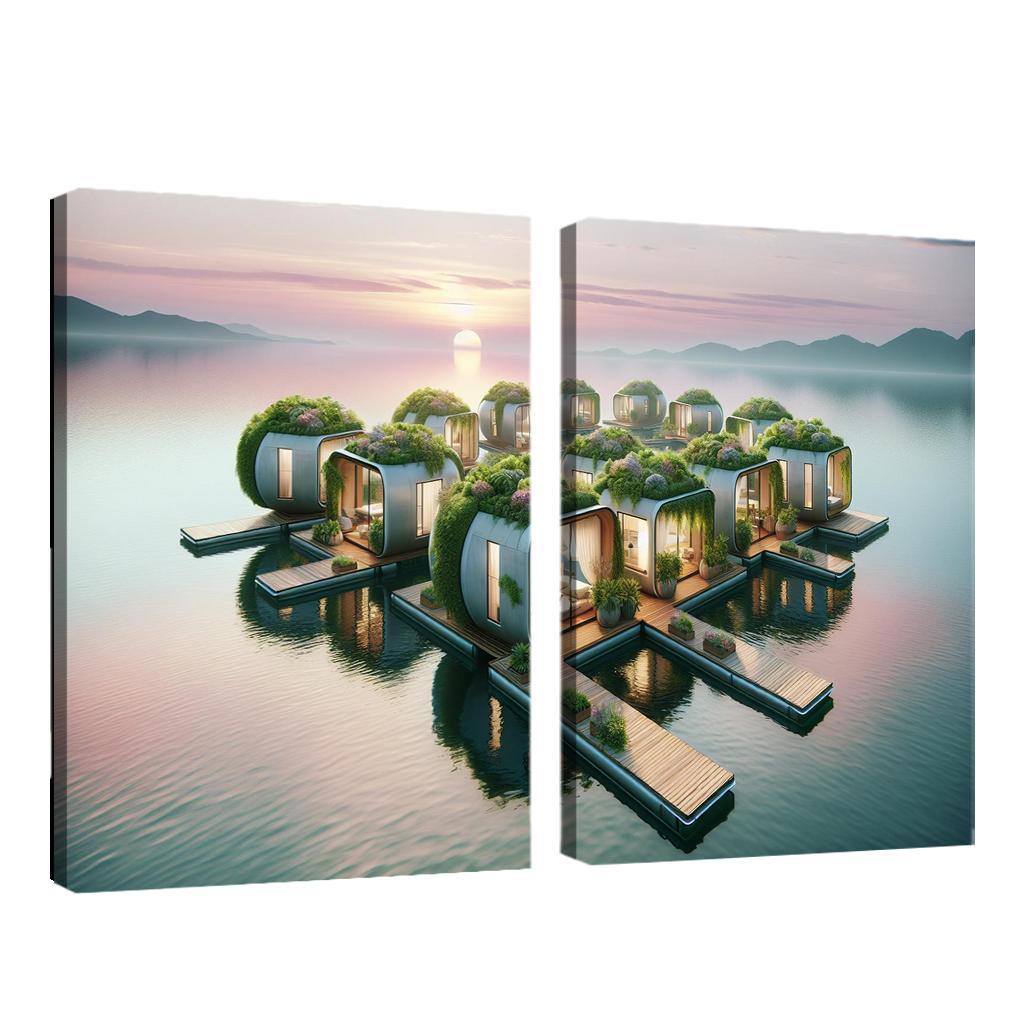 Floating Community Pods 2 Piece HD Canvas Wall Art-Original Frame