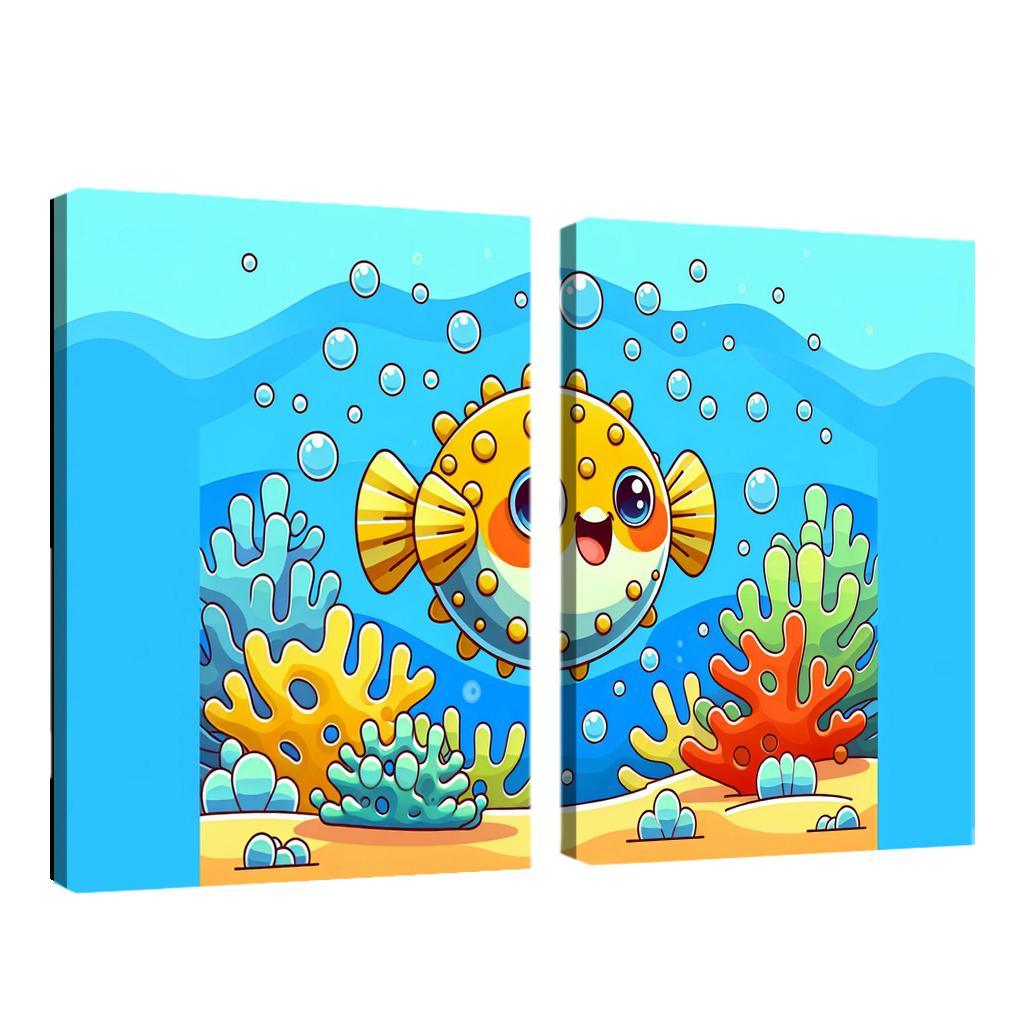 Playful Pufferfish Modern Paintings Frame