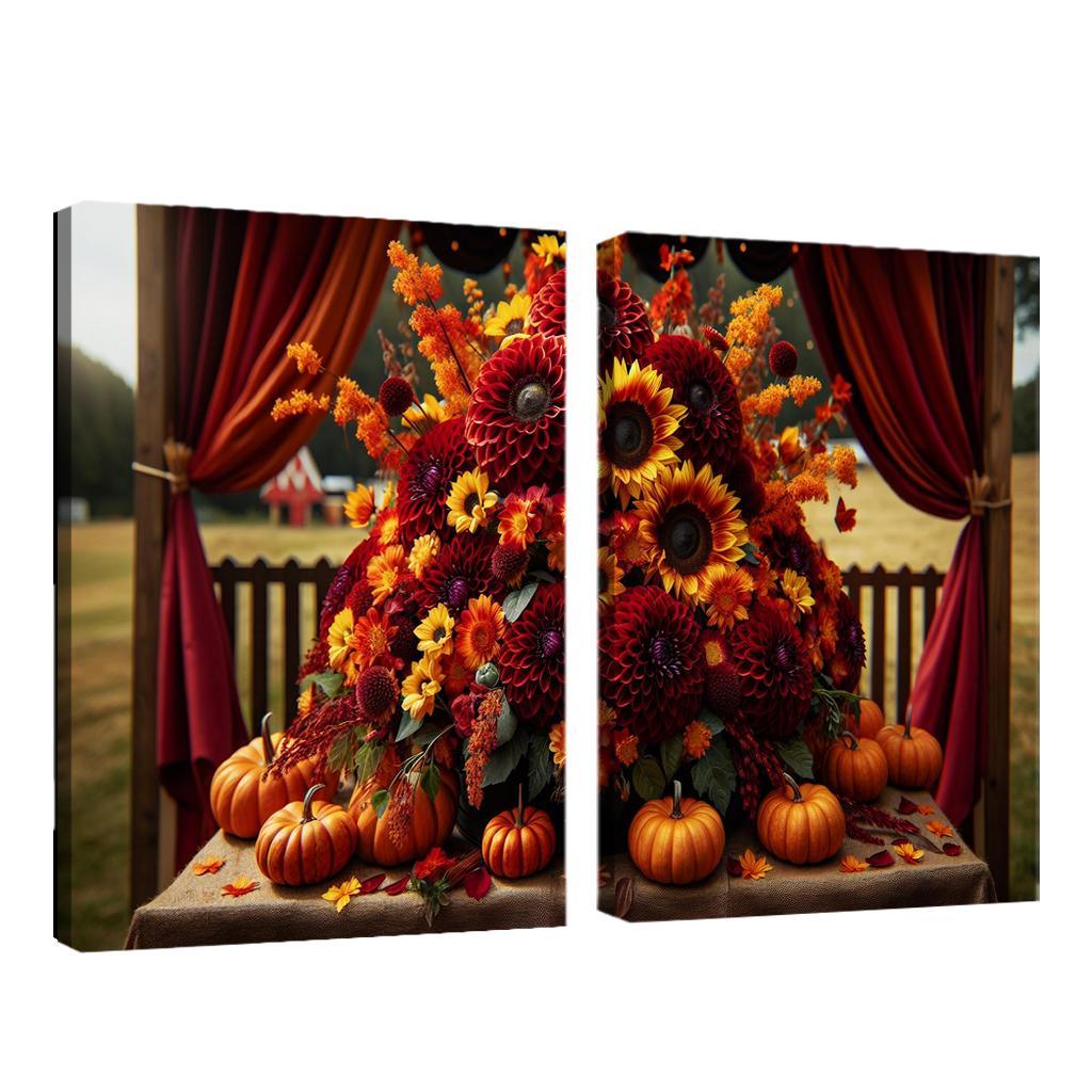 Autumn's Embrace A Seasonal Floral Bounty 2 Piece HD Canvas Wall Art-Original Frame