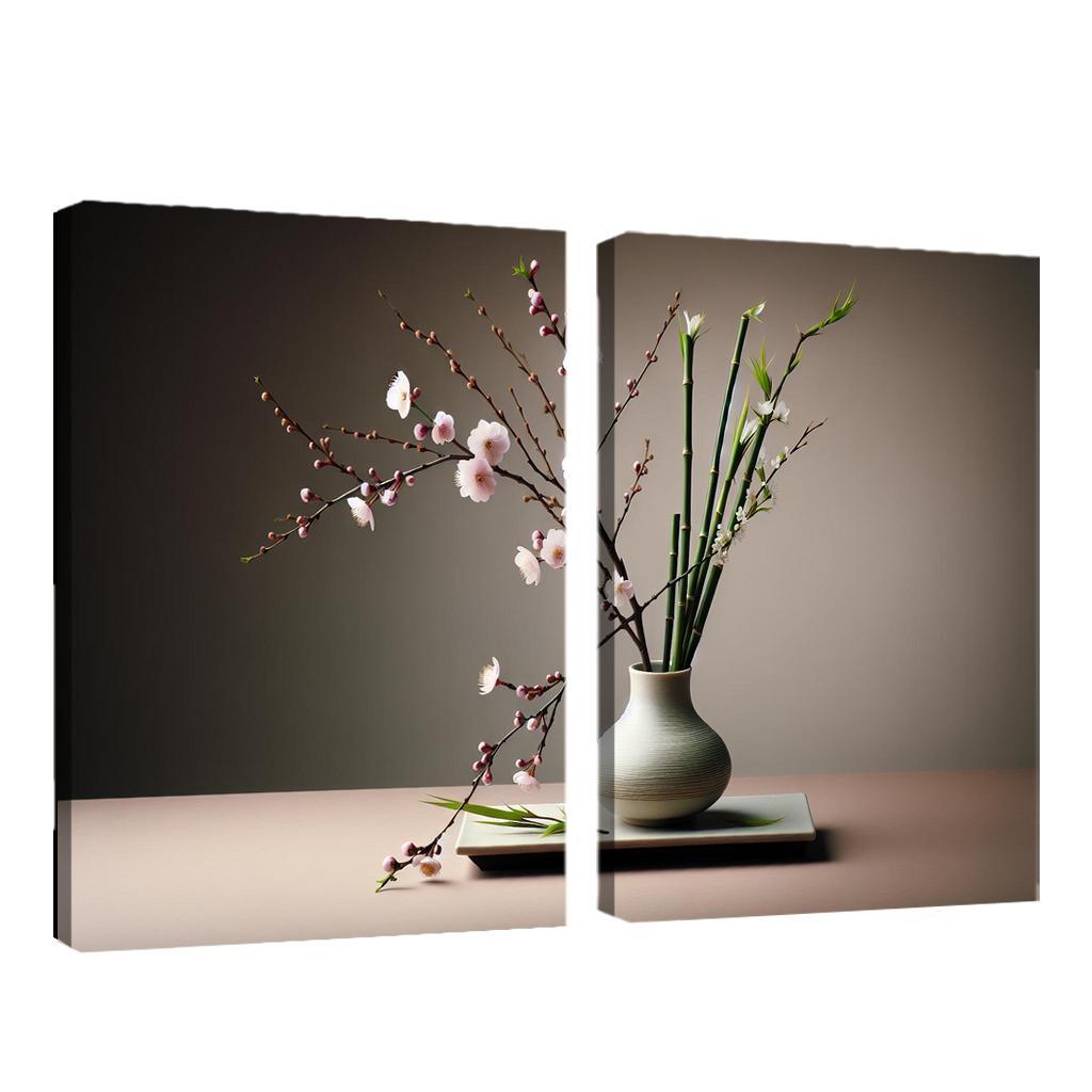 Japanese Serenity Ikebana Inspired Arrangement 2 Piece HD Canvas Wall Art-Original Frame