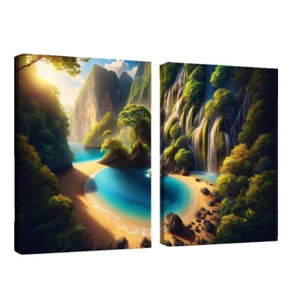 Crystal Lagoon Hidden Waterfall Escape Multi-panel Paintings