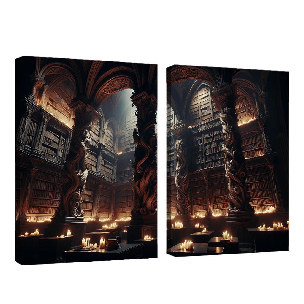 Phantom Library Enchanted Shelves of Darkness 2 Piece HD Canvas Wall Art-Original Frame