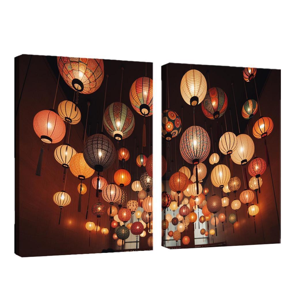 Whimsical Paper Lanterns 2 Piece HD Canvas Wall Art-Original Frame
