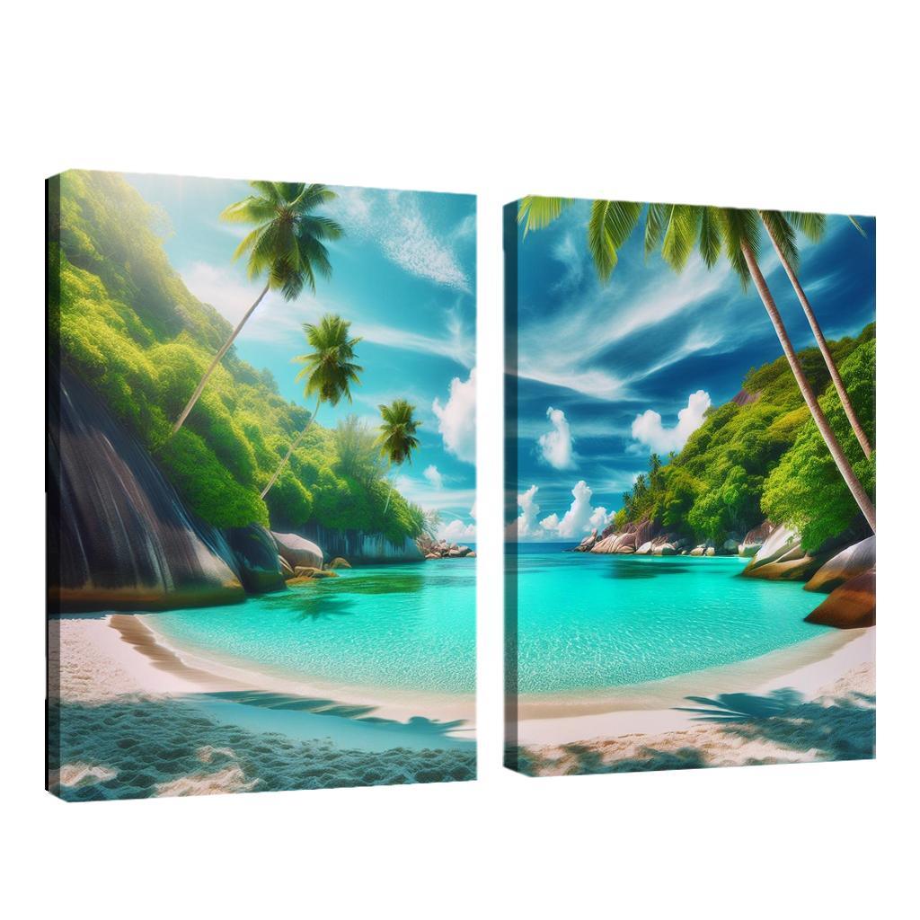 Whispering Palms Cove 2 Piece HD Canvas Wall Art-Original Frame