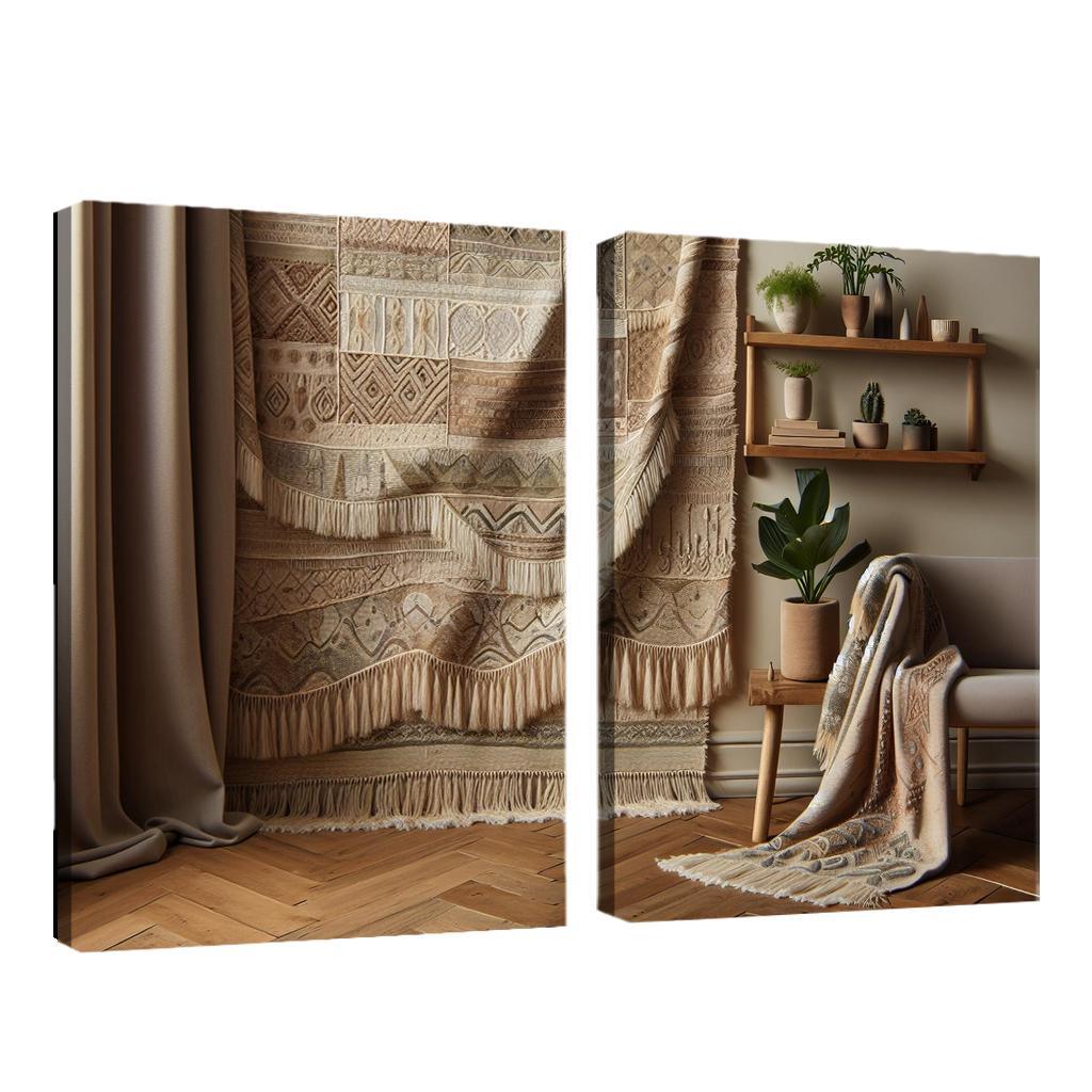Textured Fabric Wall Hanging 2 Piece HD Canvas Wall Art-Original Frame