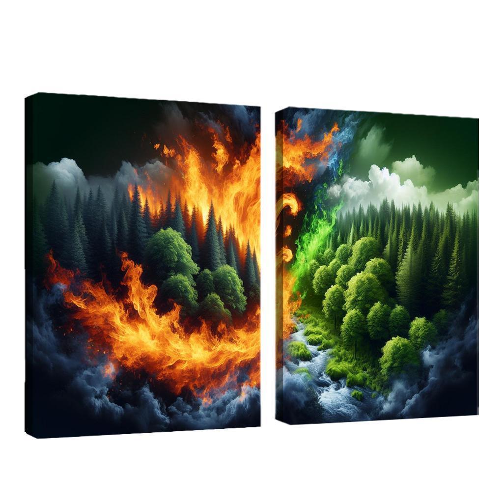Flames of Awareness The Reality of Wildfires 2 Piece HD Canvas Wall Art-Original Frame