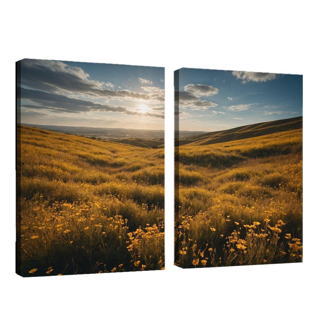 The Elysian Fields Of Golden Wildflowers Multi-panel Paintings