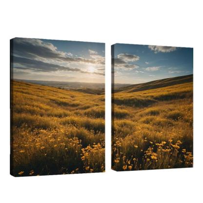 The Elysian Fields Of Golden Wildflowers Multi-panel Paintings