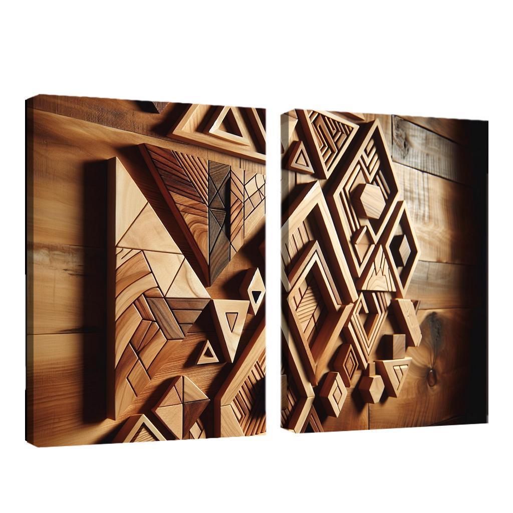 Geometric Wooden Wall Shelves 2 Piece HD Canvas Wall Art-Original Frame