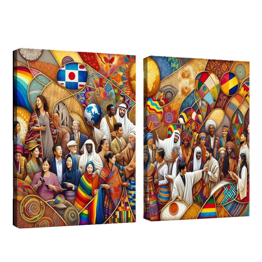 Cultural Mosaic Celebrating Diversity Through Art 2 Piece HD Canvas Wall Art-Original Frame