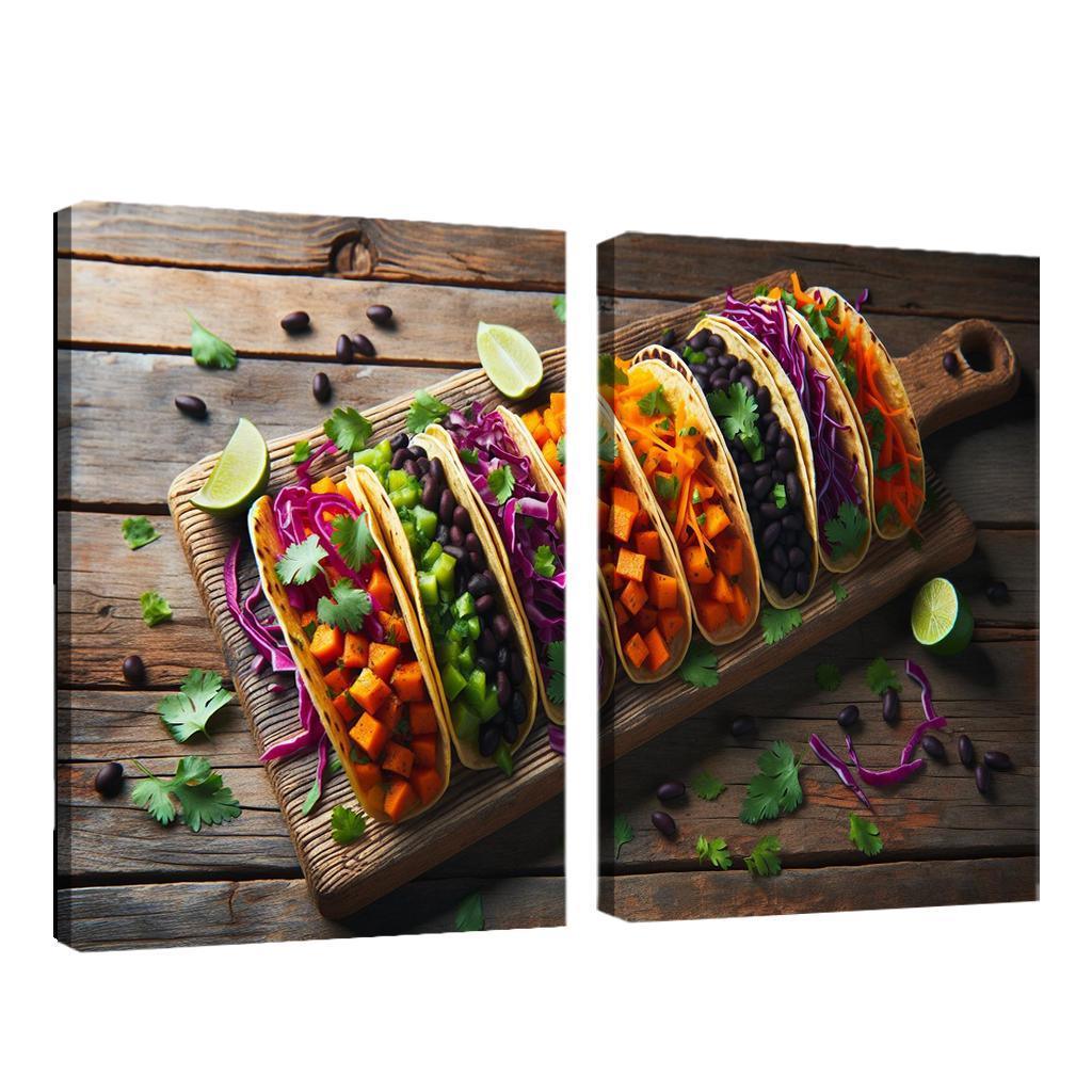 Savory Sweet Potato and Black Bean Tacos 2 Piece HD Canvas Wall Art-Original Frame