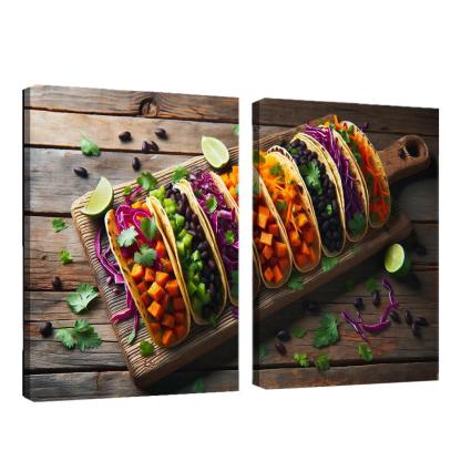 Savory Sweet Potato and Black Bean Tacos 2 Piece HD Canvas Wall Art-Original Frame
