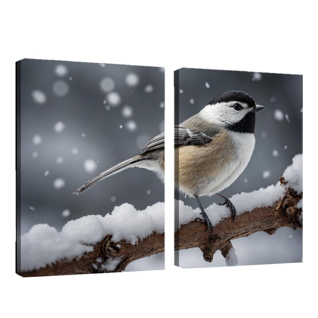 The Elegant Black-capped Chickadee In The Winter Canvas Paintings Frame