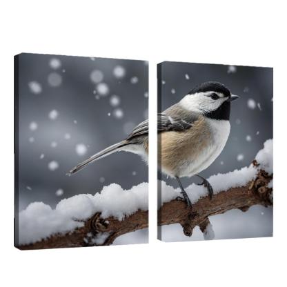 The Elegant Black-capped Chickadee In The Winter Canvas Paintings Frame