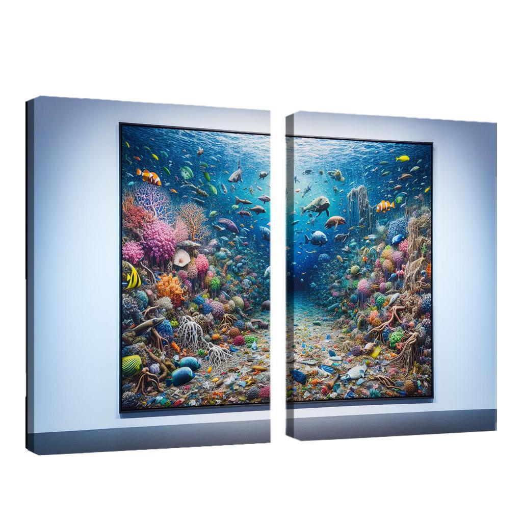 Beneath the Surface Ocean Conservation Awareness 2 Piece HD Canvas Wall Art-Original Frame