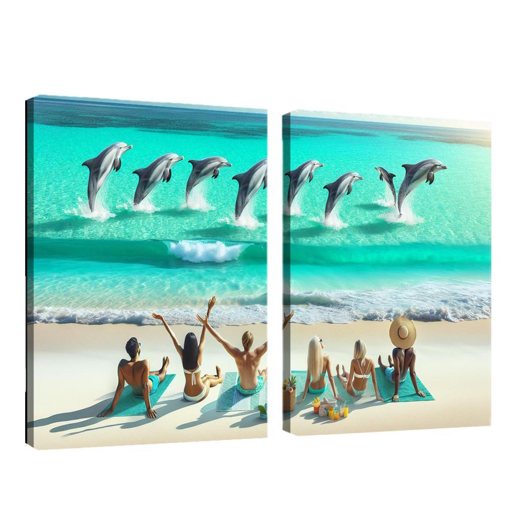 Dolphin Watch Beach A Wildlife Spectacle Canvas Paintings Frame
