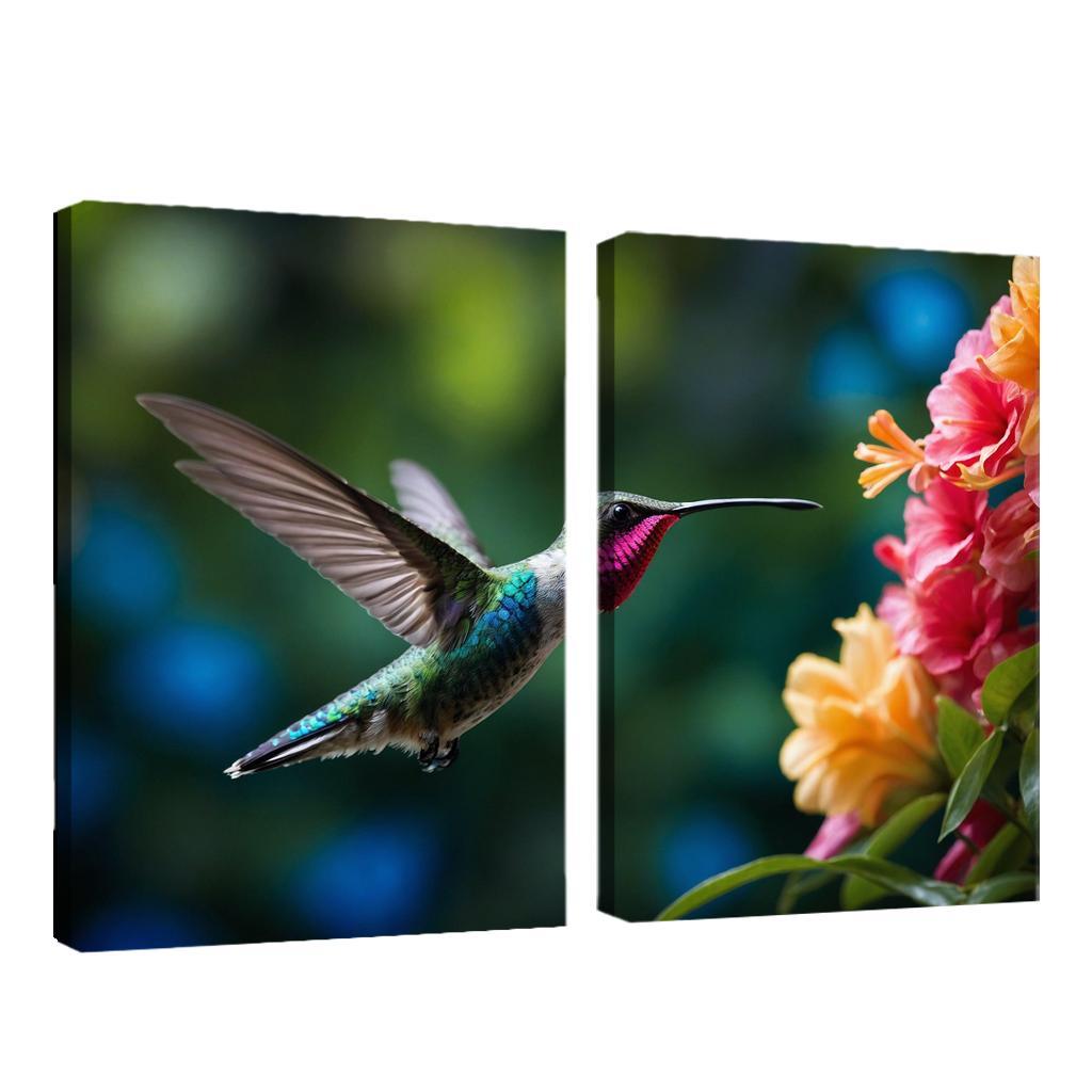 The Enchanting Hummingbird Among Tropical Flowers Framed Paintings